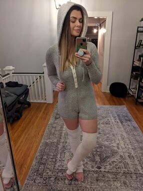 Abercrombie & Fitch Cozy Sherpa Hooded Romper in Heather Gray, Size s